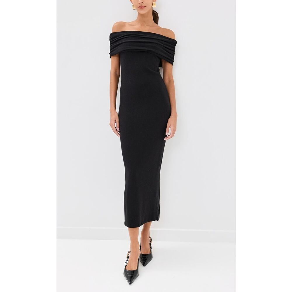 NEW Reformation Josefina Knit Maxi Dress Sz Small Black Off the Shoulder Sweater